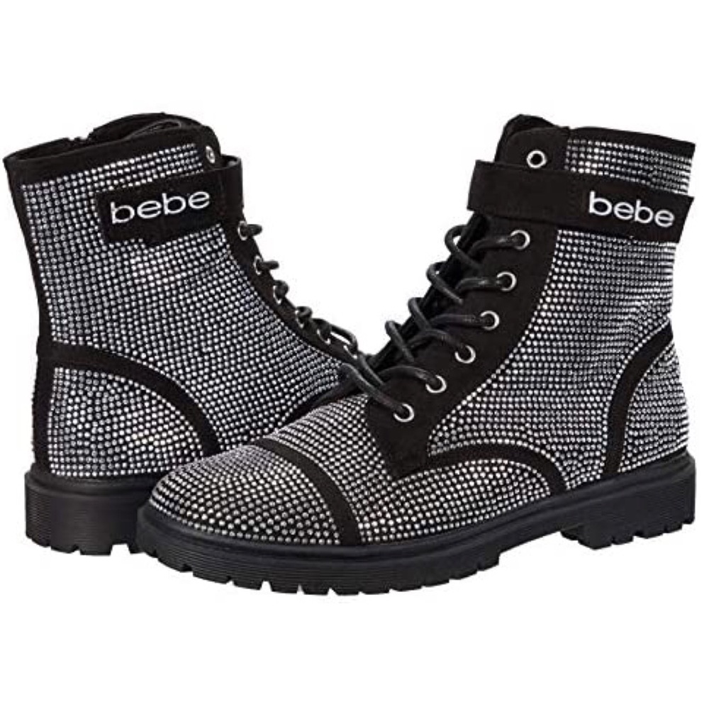 Bebe Dayani Women’s Rhinestone Combat Moto Booties